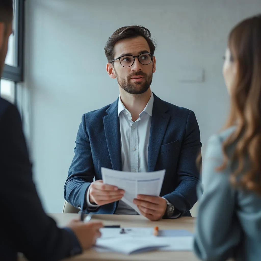 Consultor presentando resultados a cliente